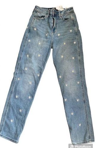 Hollister 90s Jeans Womens 3/26 High Rise Mom Jean Flowers Daisy