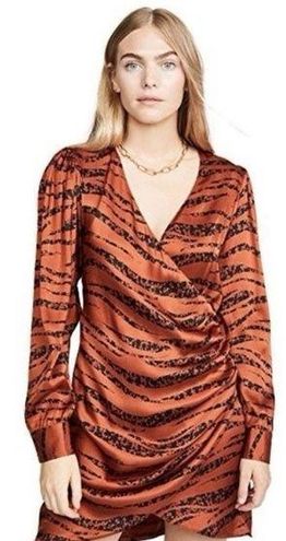 ANINE BING Penelope orange zebra silk wrap dress small 136