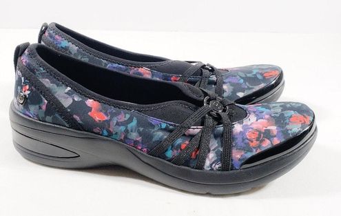 Bzees Rosie Black Floral Comfort Slip Ons Size 9M Multiple 33