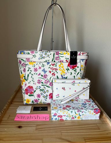 Kate Spade Staci Laptop Tote Shoulder Bag Garden Bouquet Floral Cream Multi