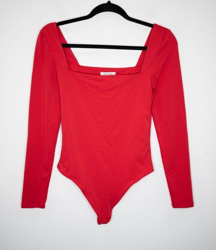 Aritzia Babaton Contour Square Neck Long Sleeve Bodysuit Red