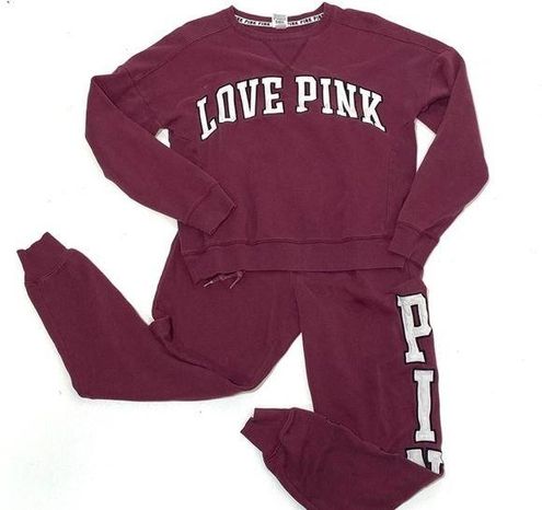 PINK - Victoria's Secret Matching Love Pink Sweatshirt Jogger Set Maroon XS  - $48 - From Rachel