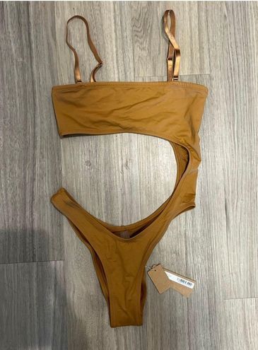 Skims + Swim Strapless Monokini in Almond