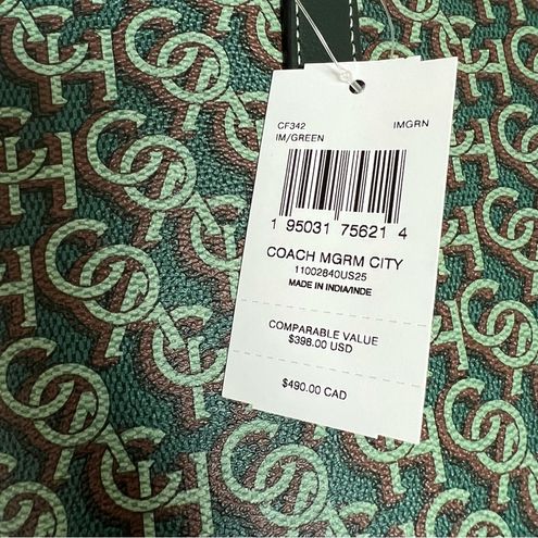 Coach CF342 City Tote With Coach Monogram Print IN Green 