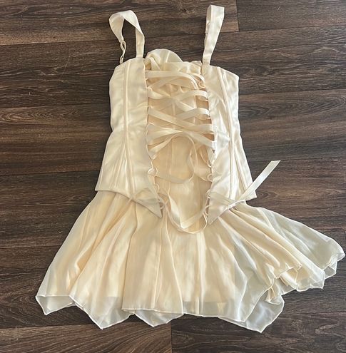 Maribel Lace Up Corset Mini Dress in Ivory