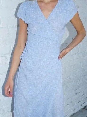 Brandy Melville Wrap Dress Midi Floral Pattern Ditsy Blue Date Flowy One  Size