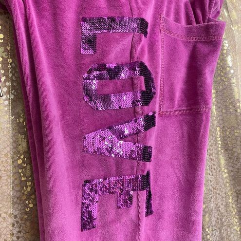 PINK - Victoria's Secret Vintage Pink Velour Sequin Bling Flare Lounge Pants,  Small - $67 - From Jessica