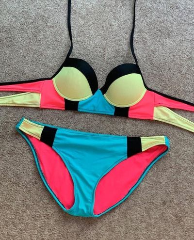 Xhilaration Neon Color Block Bikini Pink Size M - $15 - From L