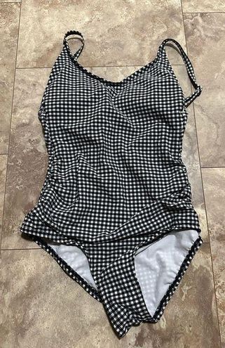 Women's Textured Gingham Ruched Full Coverage One Piece Swimsuit