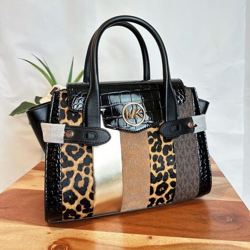 NWT Michael Michael Kors Carmen Medium leopard print and Logo Flap Satchel  Bag