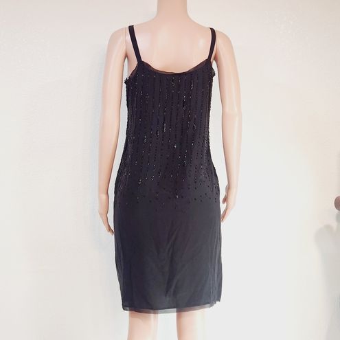 EILEEN FISHER Black Silk Habutai Lace Trim Long Camisole Cami