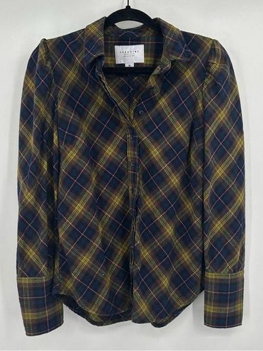 The Shirt Rochelle Behrens  The Puff Shoulder Plaid Flannel Shirt Extra  Small Green Size XS - $60 - From Nicole