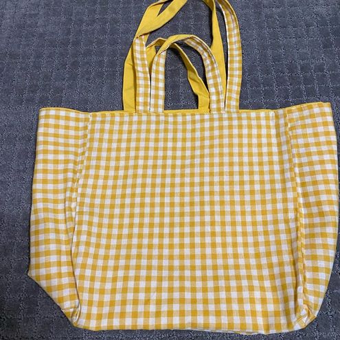 REVERSIBLE GINGHAM BLUE CREAM / HOT YELLOW MINI TOTE – COMING OF AGE