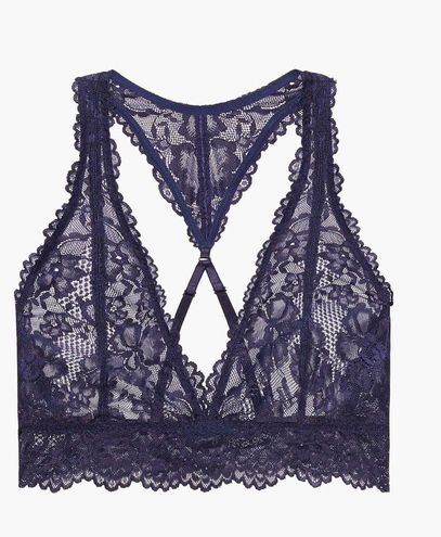 Savage X FENTY Floral Lace Racerback Bralette in Navy Blue, size XL - $21 -  From Sarah