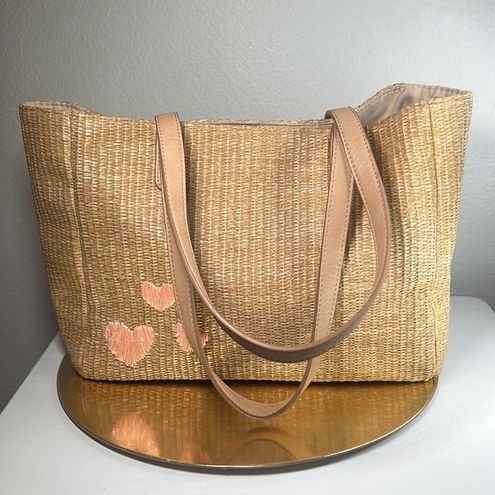 LC Lauren Conrad Heart Straw Tote Bag