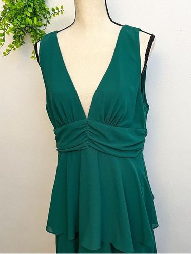 Lulus Celebration Time Green Tiered Chiffon Emerald Midi Dress