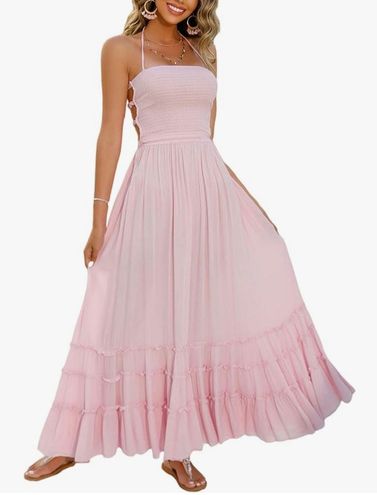  R.Vivimos Women's Summer Cotton Maxi Dress Adjustable