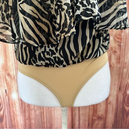 Express Rachel Zoe Animal Print Draped One Shoulder Thong Bodysuit  Multi-Color Women's XL