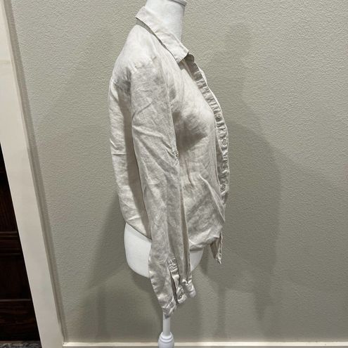 Harve Benard Women Shirt Medium Button Up Washable Linen Long Sleeve Tie  Front
