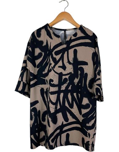 IC By Connie K Womens Black Tan Graffiti Graphic Long Shirt, Dress