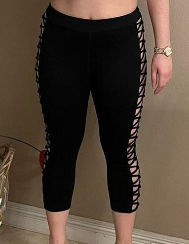 Forever 21 Black Activewear Crop Leggings With Braided Open Side