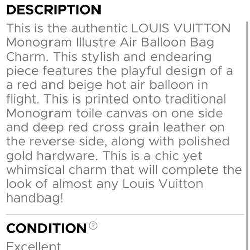 LOUIS VUITTON Monogram Illustre Air Balloon Bag Charm 720193