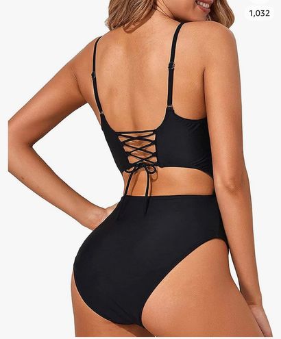 One Piece Meyeeka Womens Scoop Neck Cut Out Front Lace Up Back High Cut Monokini  Swimsuit Black Size L - $17 - From jello