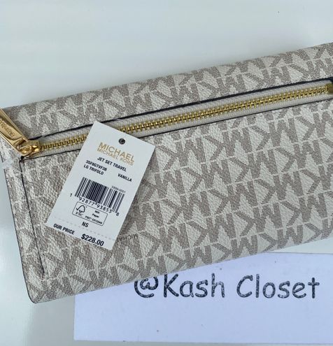 MICHAEL KORS JET SET LG FRONT POCKET CHAIN TOTE BAG + TRIFOLD WALLET MK  VANILLA