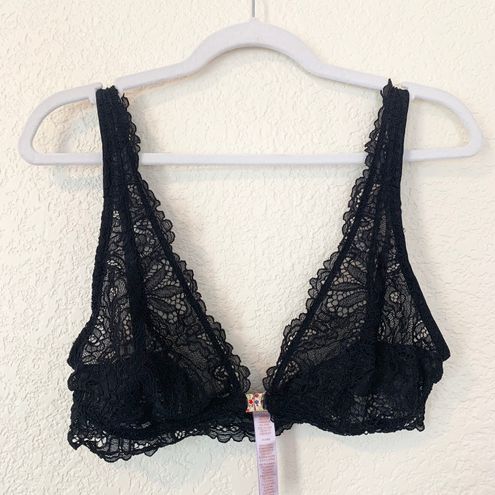 Romantic Corded Lace Front-Closure Bralette in Black