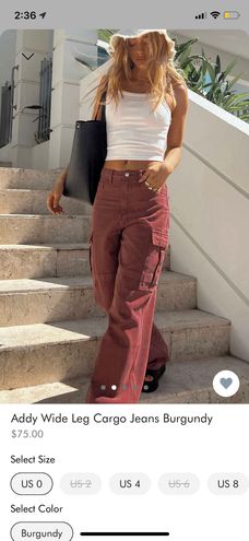 Addy Wide Leg Cargo Jeans Burgundy