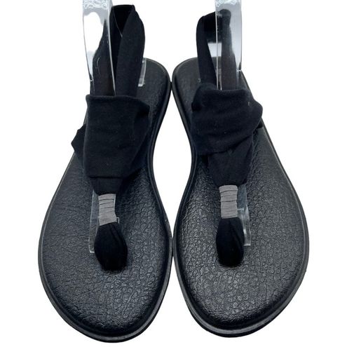 Sanuk Womens Yoga Sling Flat Sandals Size 8 Black Stretch Knit Flip Flop  Casual - $24 - From Kathy