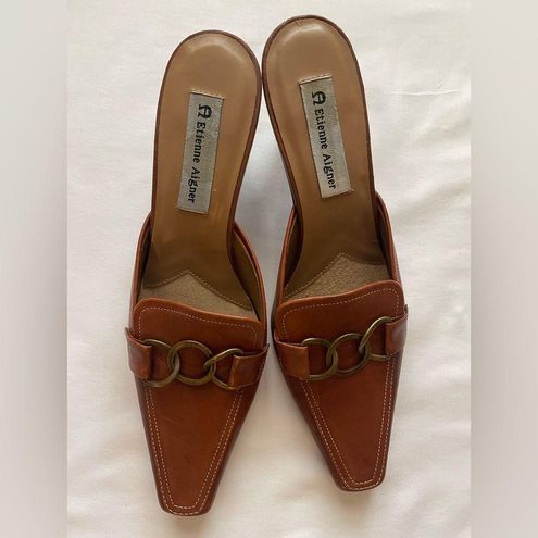 Etienne Aigner Rajo Brown Leather Mules Women s 7.5 30 70