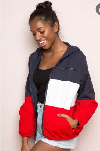 Brandy Melville Womens Size Small Tri Colour Krissy Windbreaker￼ Hooded  Jacket