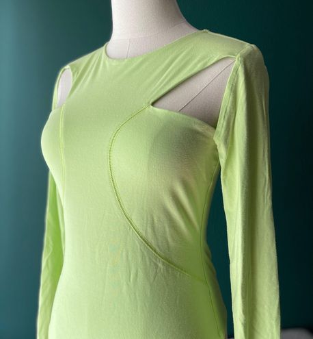 Naked Wardrobe Lime Green Cutout Long Sleeve Bodysuit Size L - $26