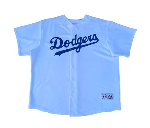 Majestic, Shirts, Los Angeles Dodgers Jersey Men L Majestic White Blue  Button Up Polyester