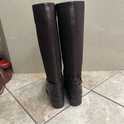 Aquatalia Nia Knee High Stretch Leather Riding Boots Brown Size 7