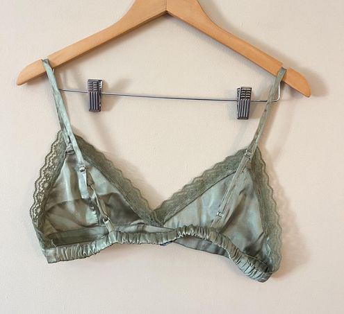 Sage Green Satin Lace Trim Bralette And Shorts Set