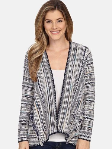 Lucky Brand Pottery Open Front Cardigan in Woven Mulitcolor Fringe