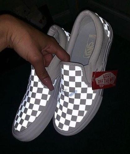 Reflective LV Checkered Slip-On Vans  Vans shoes fashion, Vans shoes  women, Vans