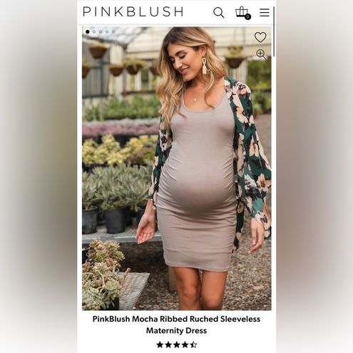 PinkBlush Mocha Ribbed Ruched Sleeveless Maternity Dress