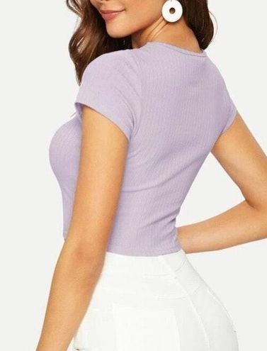 Shein Curve Womens Crop Top Size 3XL Lavender Ribbed Knit Wide Rib Lettuce  Edge