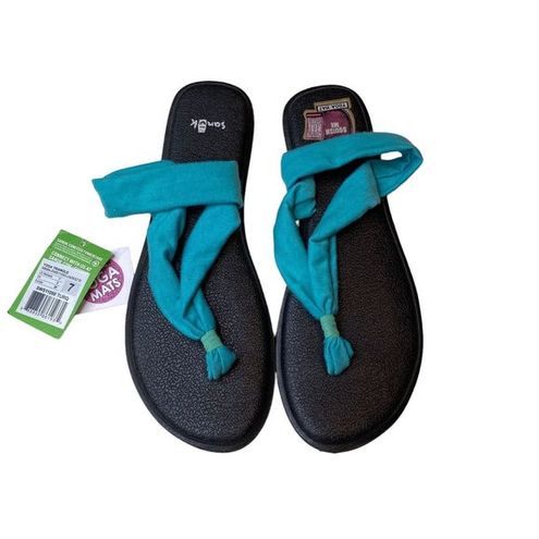 Sanuk, Shoes, Sanuk Yoga Mat Sling Flip Flop Thong Sandals Size 7  Turquoise Eu 38