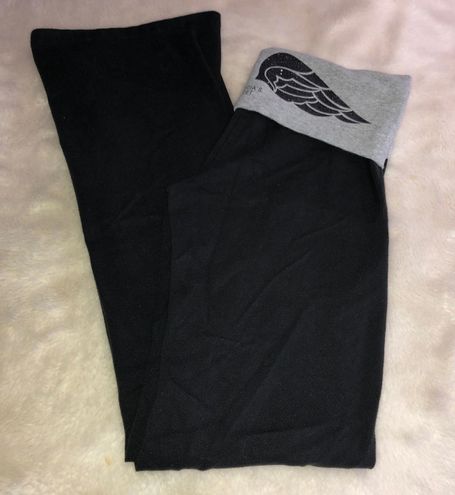 Black Victorias Secret Yoga Pants with Gold Glitter Angel Wings