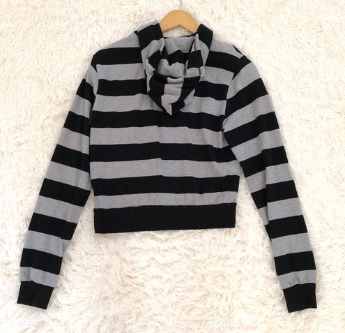 Brandy Melville Black Gray Crystal Crop Stripe Zip Hoodie Jacket New W/  Tags. One Size, Best Fits XS, Small, and Medium 