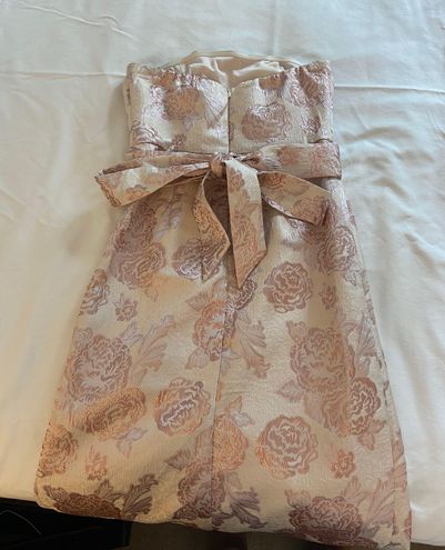 Redefine Regal Pale Pink Floral Jacquard Strapless Maxi Dress