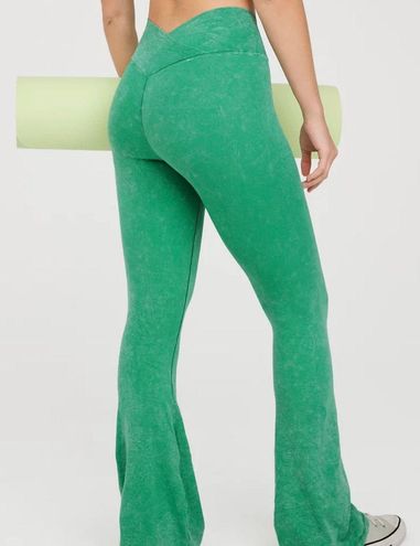 aerie, Pants & Jumpsuits, Aerie Womens Offline Real Me Double Crossover  Flare Leggings In Teal Green