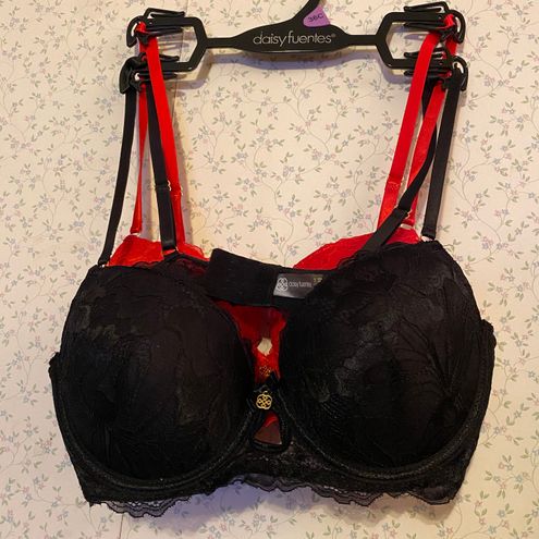 Daisy Fuentes NWOT 36C Black & Red Floral Jacquard Lace Push Up Bra Size 36  C - $30 New With Tags - From Lolligagg