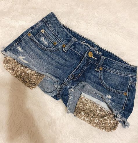 American Eagle Sequin Denim Shorts for Women