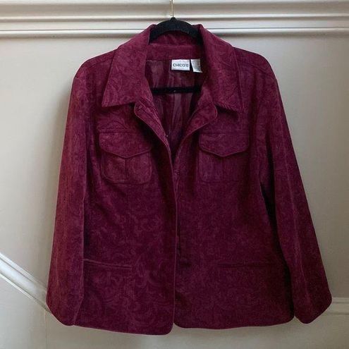 Women's Chico's Jacket RN 79984 Button Up Print Polyester Nylon