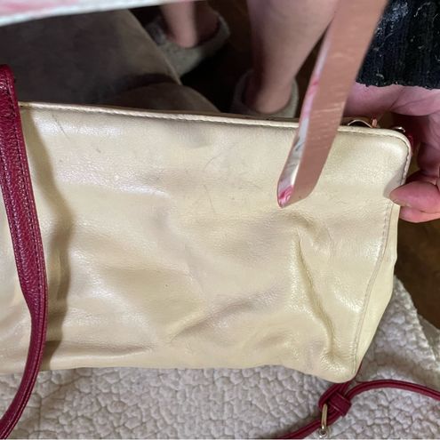 Laura Scott Woman's small size beige and maroon long shoulder strap purse -  $18 - From Tamara